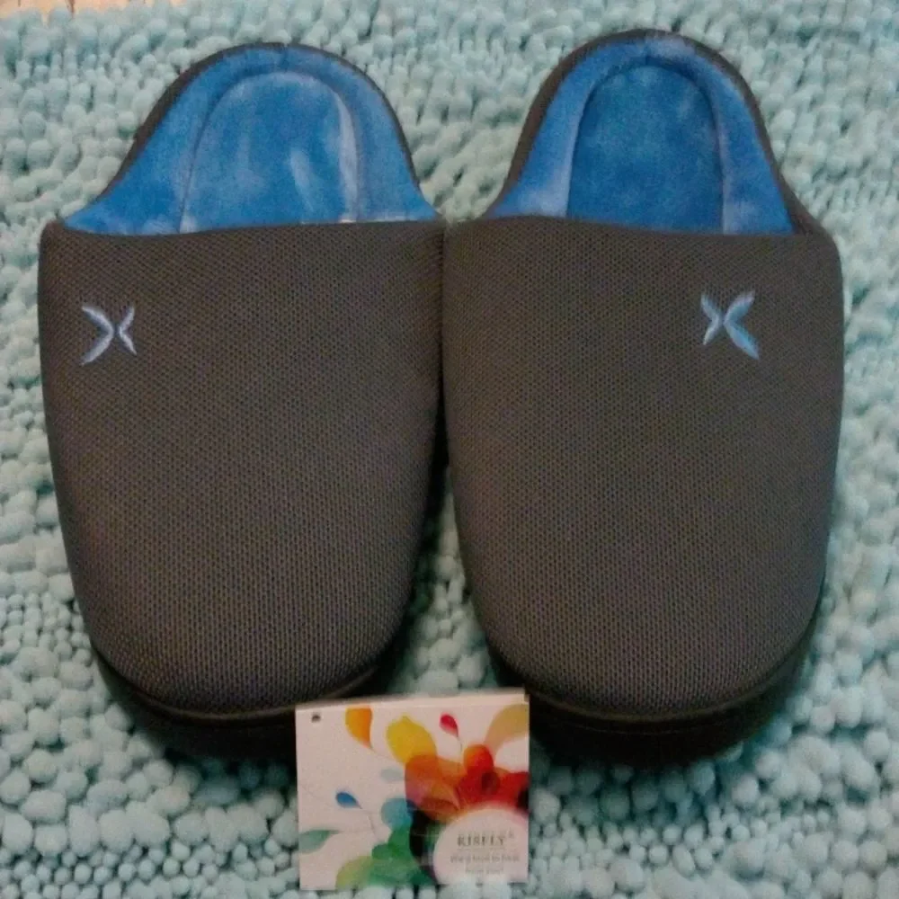NWT Men's Kisfly Grey and Blue House Slippers Size 9-10